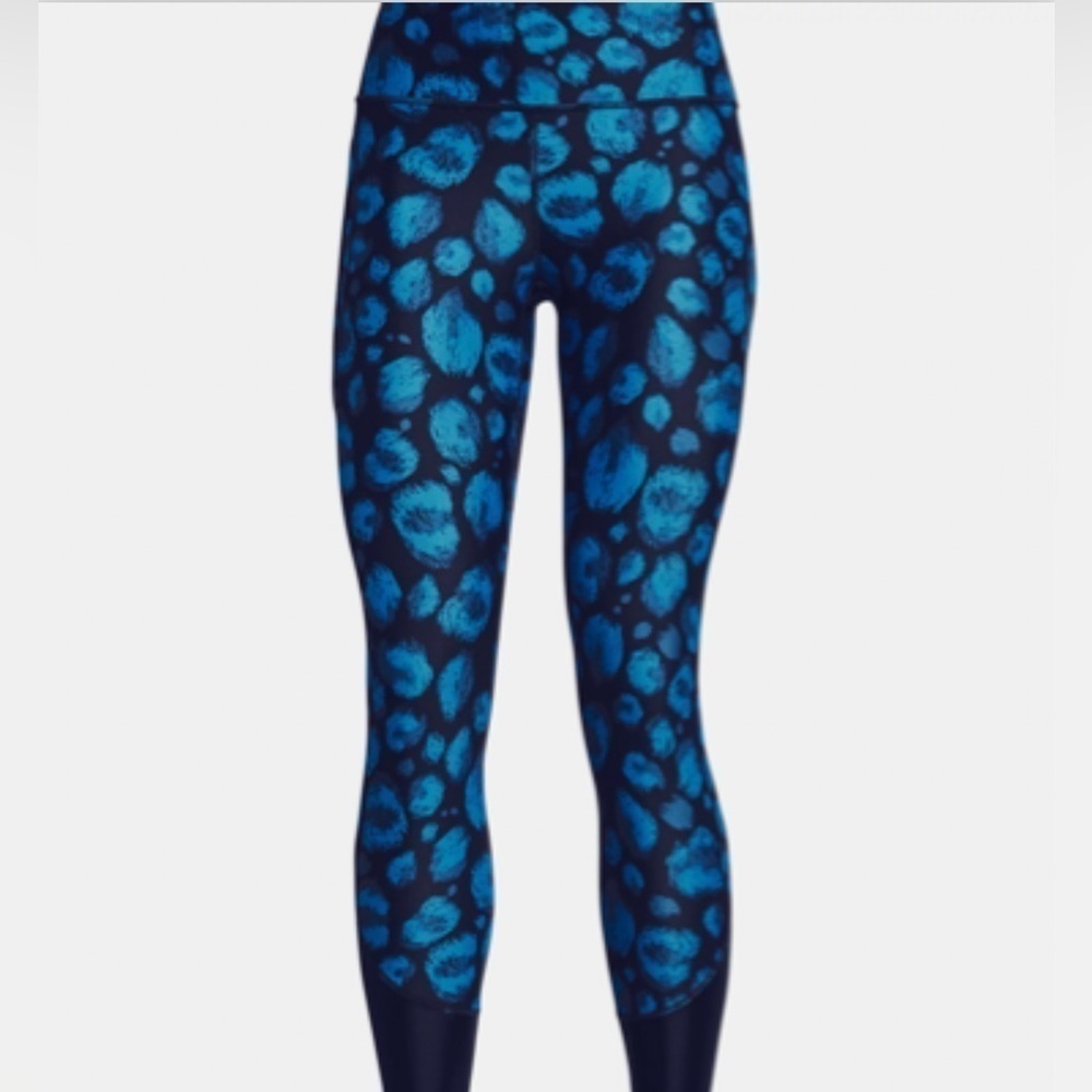 Under Armour Women's HeatGear No-Slip Waistband Blue Print Ankle Leggings sz SP - Picture 3 of 13